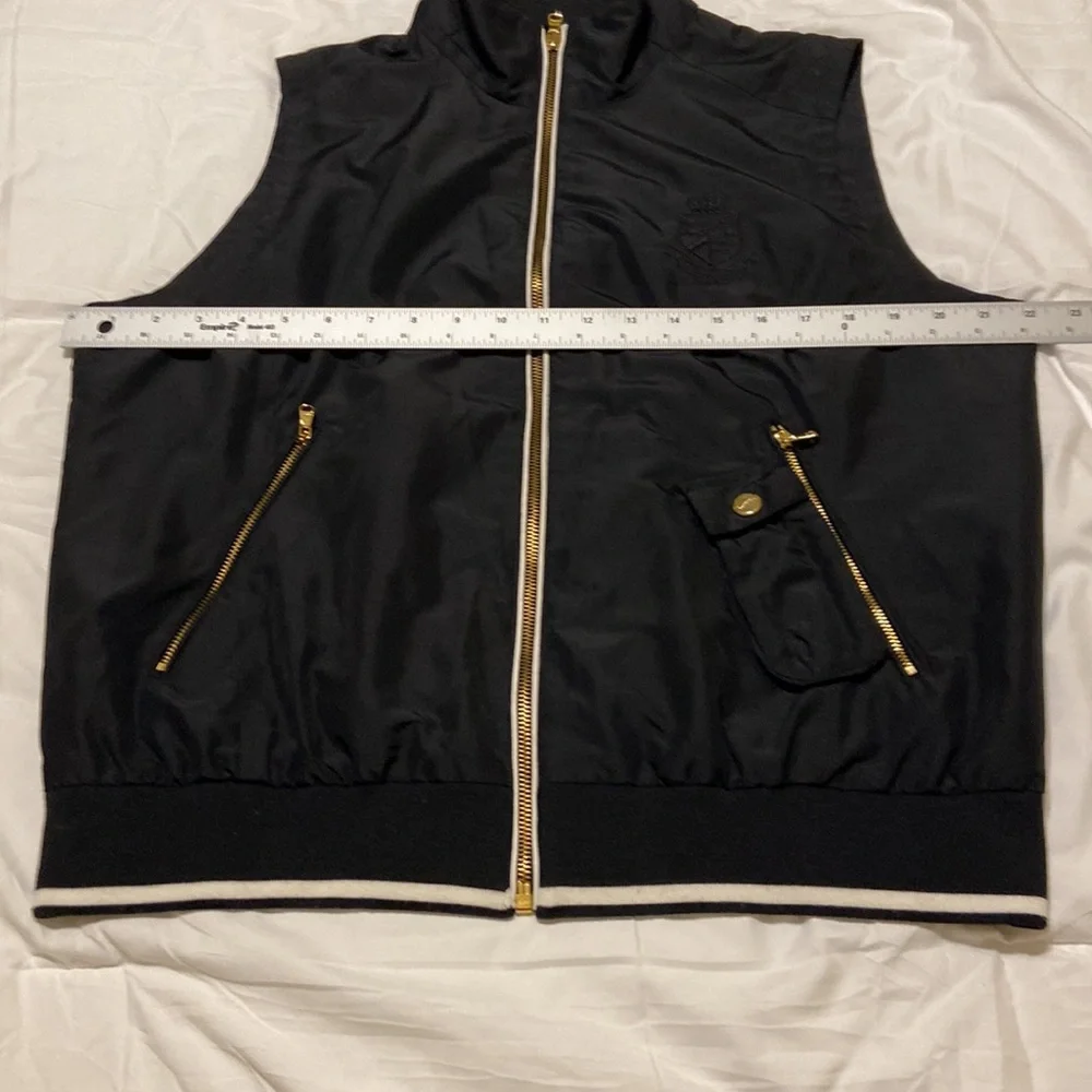 Lauren Ralph Lauren Black Utility Vest Gold Zip Logo Minimal Chic XL Lightweight - Picture 9 of 15